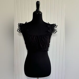 Tobi Crop Top Lace Sleeve Blouse Black Womens Size Medium